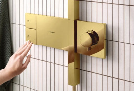 Душова стійка Hansgrohe Raindance Alive S 300 1jet EcoSmart з термостатом золото 24583990