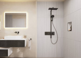 Душова стійка Hansgrohe Raindance Alive Q 210/340 2jet з термостатом ShowerSelect Comfort чорний матовий хром 24590340