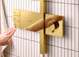 Душова стійка Hansgrohe Raindance Alive Q 210/340 2jet з термостатом ShowerSelect Comfort золото 24590990