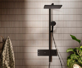 Душова стійка Hansgrohe Raindance Alive Q 210/340 2jet EcoSmart із термостатом чорний матовий 24591670