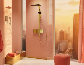 Душова стійка Hansgrohe Raindance Alive Q 210/340 2jet EcoSmart із термостатом золото 24591990