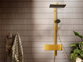 Душова стійка Hansgrohe Raindance Alive Q 210/340 2jet EcoSmart із термостатом золото 24591990