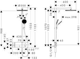Душова стійка Hansgrohe Raindance Alive S 300 2jet з термостатом ShowerSelect Comfort хром 24595000