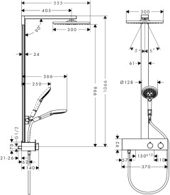 Душова стійка Hansgrohe Raindance E 300 1jet EcoSmart із термостатом ShowerTablet чорний матовий 27362670