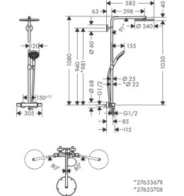 Душевая стойка Hansgrohe Raindance S 240 1jet EcoSmart+ с термостатом черный матовый 28825670