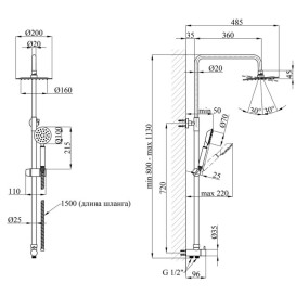 Душова стійка Kroner KRP Edelstahl Klassisch-ESG231 з душовим гарнітуром нержавіюча сталь CV029978