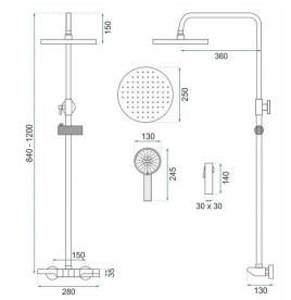 Душевая стойка для ванны Rea Savio с термостатом графит REA-P8412