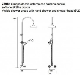 Душевая стойка с верхним душем Kerasan Retro Ø20 см и душевым комплектом бронза 7398K3