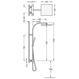 Душевая стойка Tres Cuadro colors с термостатом верхним и ручным душем черный матовый 00739502NM