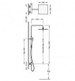 Душевая стойка Tres Cuadro Tres со смесителем верхним и ручным душем хром 00719701