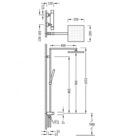 Душевая стойка Tres Cuadro-Tres термостатическая c верхним и ручным душем хром 107964