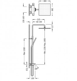 Душова стійка Tres Cuadro-Tres термостатичні з каскадним виливом хром 00731201