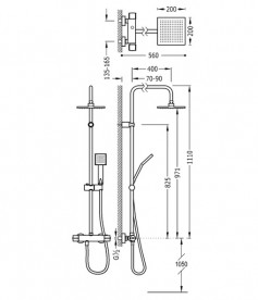 Душова стійка Tres Flat-Tres термостатична з верхнім і ручним душем хром 20438702