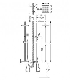 Душевая стойка Tres Lex-Tres со смесителем верхним и ручным душем хром 08119301