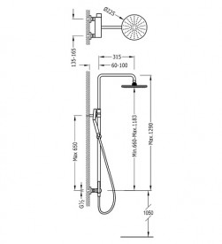 Душевая стойка Tres Lex-Tres со смесителем верхним и ручным душем хром 08119702