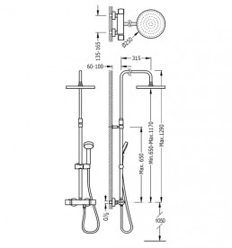 Душова стійка Tres Lex-Tres термостатичні c верхнім і ручним душем хром 190214