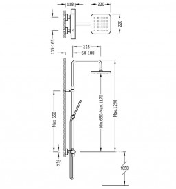 Душевая стойка Tres Loft термостатическая c верхним и ручным душем хром 20019501