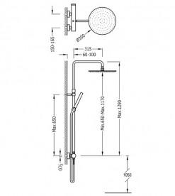 Душова стійка Tres Mono-Term зі змішувачем верхнім і ручним душем хром 06237801