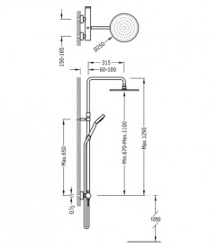 Душова стійка Tres Mono-Term зі змішувачем верхнім і ручним душем хром 20119501