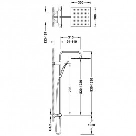 Душевая стойка Tres Over-wall с термостатом хром 19038702