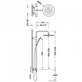 Душова стійка Tres Over-wall із термостатом чорна бронза 19038705KMB