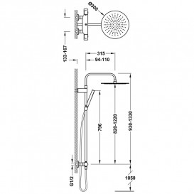 Душевая стойка Tres Over-wall с термостатом матовое розовое золото 19039302OPM