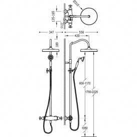 Душевая стойка Tres Tres-Сlasic с термостатом верхним и ручным душем состаренная латунь 24219502LV