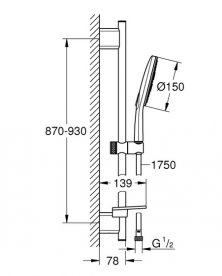 Душевой гарнитур со штангой Grohe Rainshower Smartactive 150 3 типа струи хром 26593000