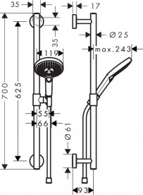 Душовий гарнітур зі штангою Hansgrohe колекція Raindance Select S EcoSmart 3jet 120 мм хром / білий 26321400