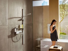Душовий гарнітур зі штангою Hansgrohe колекція Raindance Select S 120 3jet 150 см і мильницею хром / білий 27646400
