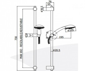 Душевой гарнитур со штангой Paffoni Prince хром  ZSAL 120 CR