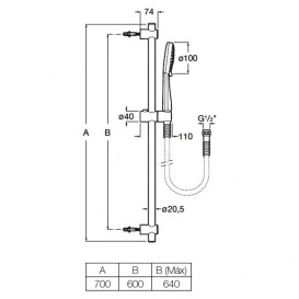 Душевой гарнитур со штангой Roca Stella 100 с тремя функциями хром A5B1D03C00