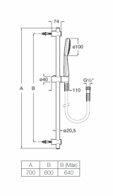 Душевой гарнитур со штангой Roca Stella латунь/пластик хром A5B9D03C00