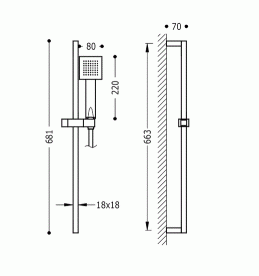 Душевой гарнитур со штангой Tres Cuadro-mini латунь хром 134512