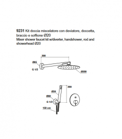 Душовий комплект Kerasan Nolita з верхнім і ручним душем нікель 923194