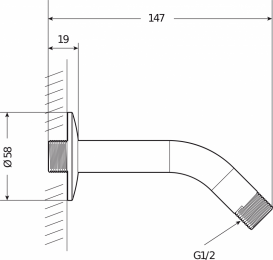 Душевой кронштейн Jika Rio настенный 147 мм хром H3661R00040041