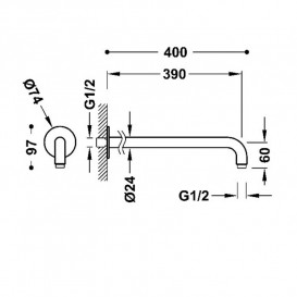 Душевой кронштейн Tres настенный 390 мм хром 13463303
