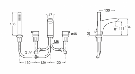 Душовий набір з двохвентильні змішувачем Roca Insignia монтаж на борт ванни латунь хром A5A183AC00