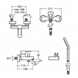 Душовий набір з одноважільним настінним змішувачем для ванни і душа Roca L20 латунь хром A5A0109C02