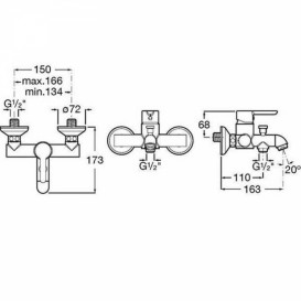 Душевой набор с однорычажным настенным смесителем для ванны и душа Roca Carelia латунь хром A5A018AC0K