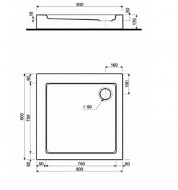 Душовий піддон акриловий Kolo Simplo 90 з інтегрованою панеллю і ніжками білий XBK0691000