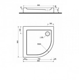 Душевой поддон акриловый Kolo Simplo 90 с интегрированной панелью и ножками XBN0691000
