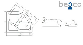 Душовий піддон Besco Maxi 100x80 см R правий акрил білий BAM-100-NP