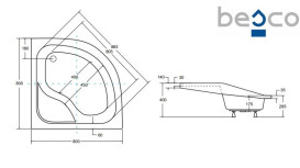 Душовий піддон Besco Oliver I 80х80 см з сидінням акрил білий BAO-80-NR