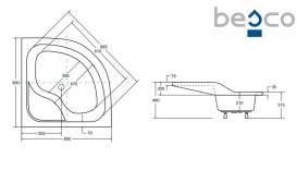 Душевой поддон Besco Oliver II 80х80 см с сиденьем акрил белый BAO-80-II