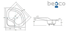 Душевой поддон Besco Oliver II 90х90 см с сиденьем акрил белый BAO-90-II