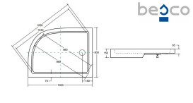 Душовий піддон Besco Saturn 100x80 см L білий лівий акрил #BAS-100-NL