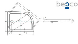 Душовий піддон Besco Saturn 100x80 см R правий акрил білий #BAS-100-NP