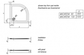Душевой поддон четверть круга Kolpa San Macarena 100x100 см литой мрамор белый 597210