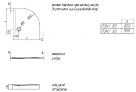 Душевой поддон четверть круга Kolpa San Pony 80x80 см акрил белый с панелью 994980